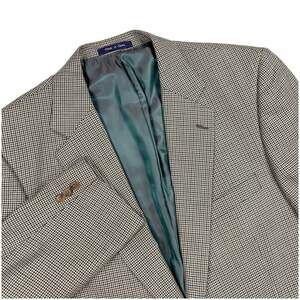 Alan Flusser Silk Wool Houndstooth Blazer Mens 46R Tan Navy Black Sport Coat